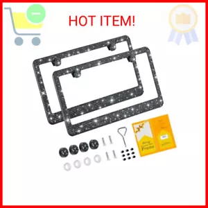Bling License Plate Frame for Women,2 Pack Premium Stainless Steel Rhinestone Li - Picture 1 of 2