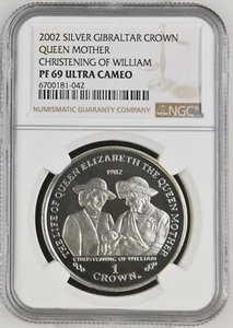 2002 Gibraltar 1 Crown Christening of Prince William Silver Coin NGC PF69 UC - Picture 1 of 2