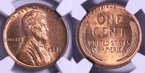 1921-P LINCOLN CENT- NGC MS64RB- LOOKS RED Cover