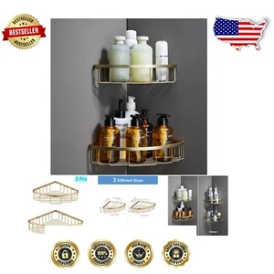 Brushed Gold Shower Caddy Set - Wall-Mounted Heavy Duty Storage Solution - Picture 1 of 10
