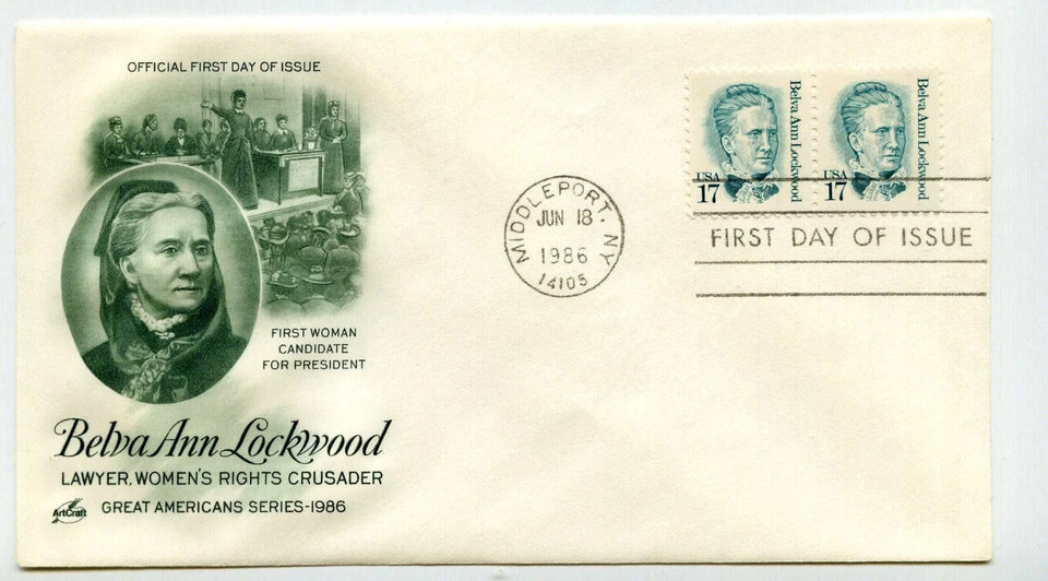 2178 17c Belva Ann Lockwood, ArtCraft, pair, FDC - Image 1 of 1