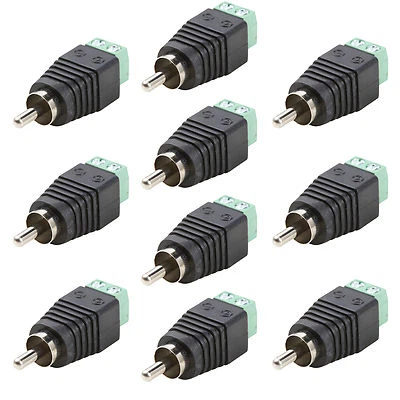 10X Phono RCA Male Plug To AV Screw Terminal For CCTV AV Adapter Jack Balun - Image 1 of 4