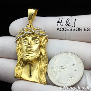 MEN's Stainless Steel ICY Bling CZ Gold Plated 3D JESUS Head Pendant*AGP133 - Picture 1 of 3