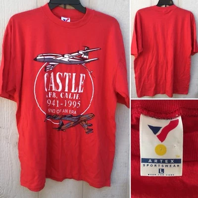 Винтажная футболка Castle AFB Calif 1941-1995 конец эпохи база ВВС L  - Изображение 1 из 4