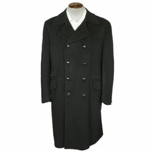 Vintage 1960s Mens Mod Overcoat 100% Pure Cashmere Black Coat Size M L - Picture 1 of 7