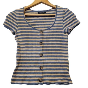 American Eagle Ribbed Blue White Yellow Striped Button Top Size XS - Picture 1 of 12