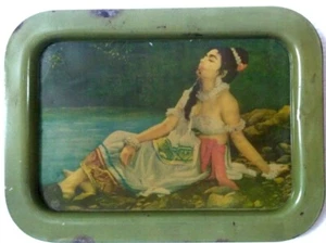 INDIA VINTAGE IRON TRAY WITH SHAKUNTALA WIFE OF KING DUSHYANT PRINT - Picture 1 of 3