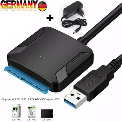 USB 3.0 zu SATA Adapter für 2.5" 3.5" Festplatte Kabel SDD HDD Konverter Schwarz - Bild 1 von 4