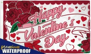 Happy Valentines Day Flag 3x5 Valentine's Day Roses V-day Vday Roses Flag 100D - Picture 1 of 6