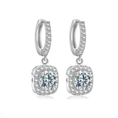 1ct Drop Earrings White Gold Diamond Test Pass Lab-Created VVS1/D/Excellent - Image 1 of 2