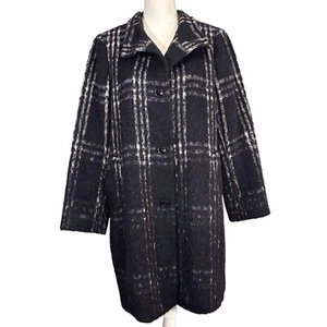Katherine Kelly Alpaca Wool Coat Size 12 Black & White Ombré Plaid Quiet Luxury - Picture 1 of 14