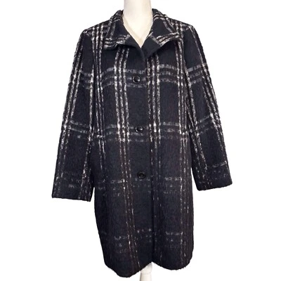 Katherine Kelly Alpaca Wool Coat Size 12 Black & White Ombré Plaid Quiet Luxury - Image 1 of 4