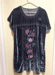 Abito Chelsea & Theodore ricamato grande grigio velluto ginocchio boho floreale grunge - Foto 1 di 4