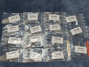200x Dioden Sortiment 15 Werte 1N4148, 1N4001-07, 1N5400 .....08, BAV21 - Picture 1 of 3