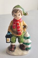 Vintage Christmas Boy W Lantern And Tree Ceramic Napcoware 5.5" Height