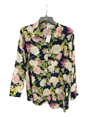 Blusa túnica top cato para mujer 22/24W azul rosa floral con botones manga larga Foto 1 de 4