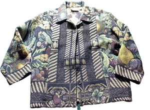 Karen Hart tapestry jacket women LARGE Fruit Grapes Pear button up resort travel - Picture 1 of 8