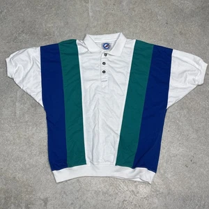 Vintage Greenline International Poloshirt 90er Color Block weiß blau grün XL - Bild 1 von 9
