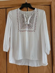 Daniel Rainn Women's Ivory Embroidered Blouse Size L Aztec Southwestern Boho - Picture 1 of 3