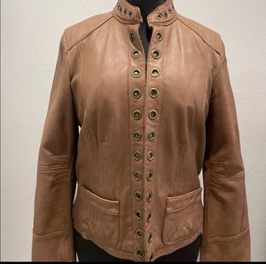 VENUS BRAUNE WEICHE LEDER BRONZE GROLLEN TAILLIERT MOTORRADJACKE - Bild 1 von 11
