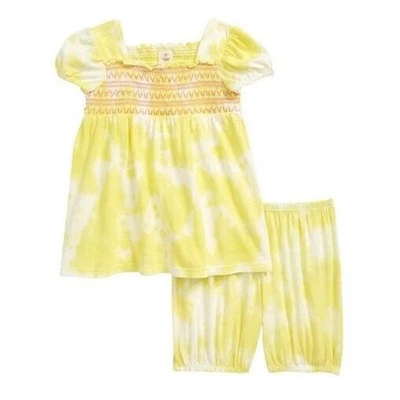 TUCKER + TATE Baby Girl Yellow Tie Dye Puff Sleeve Dress & Shorts Set Size 9M - Image 1 of 4
