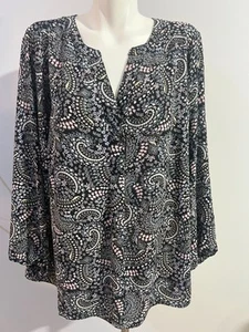 Tahari Damen 3X Top Shirt Bluse Schwarz Blumen Paisley Neu mit Etikett - Bild 1 von 7
