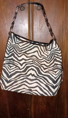 Bolso de Mano Dana Buchman Marrón Negro Estampado de Cebra Lona y Cuero Sintético Negro Foto 1 de 4