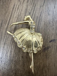 TRIFARI Ballerina Ballerina Ballerina Tono Oro Strass Trasparente Spilla Vintage Bellissima - Foto 1 di 8