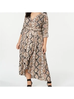 Vestido de festa INC feminino marrom estampa animal manga 3/4 maxi pequeno 2P - Imagem 1 de 4