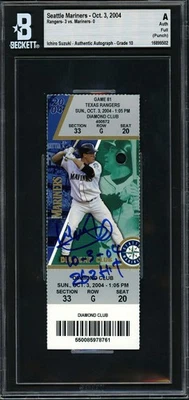 Ichiro Suzuki Signed 10/3/04 Ticket Mariners Sig 10 262 Hit MLB Record Beckett - Image 1 of 4