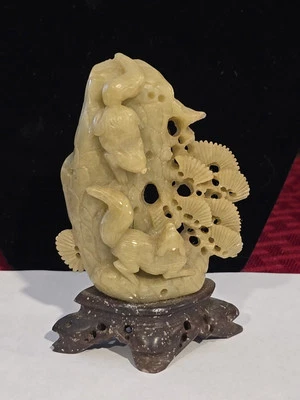 Лисы на игре дерево вентиляторы китайский мыльный камень резьба старинный отличном  - Изображение 1 из 4