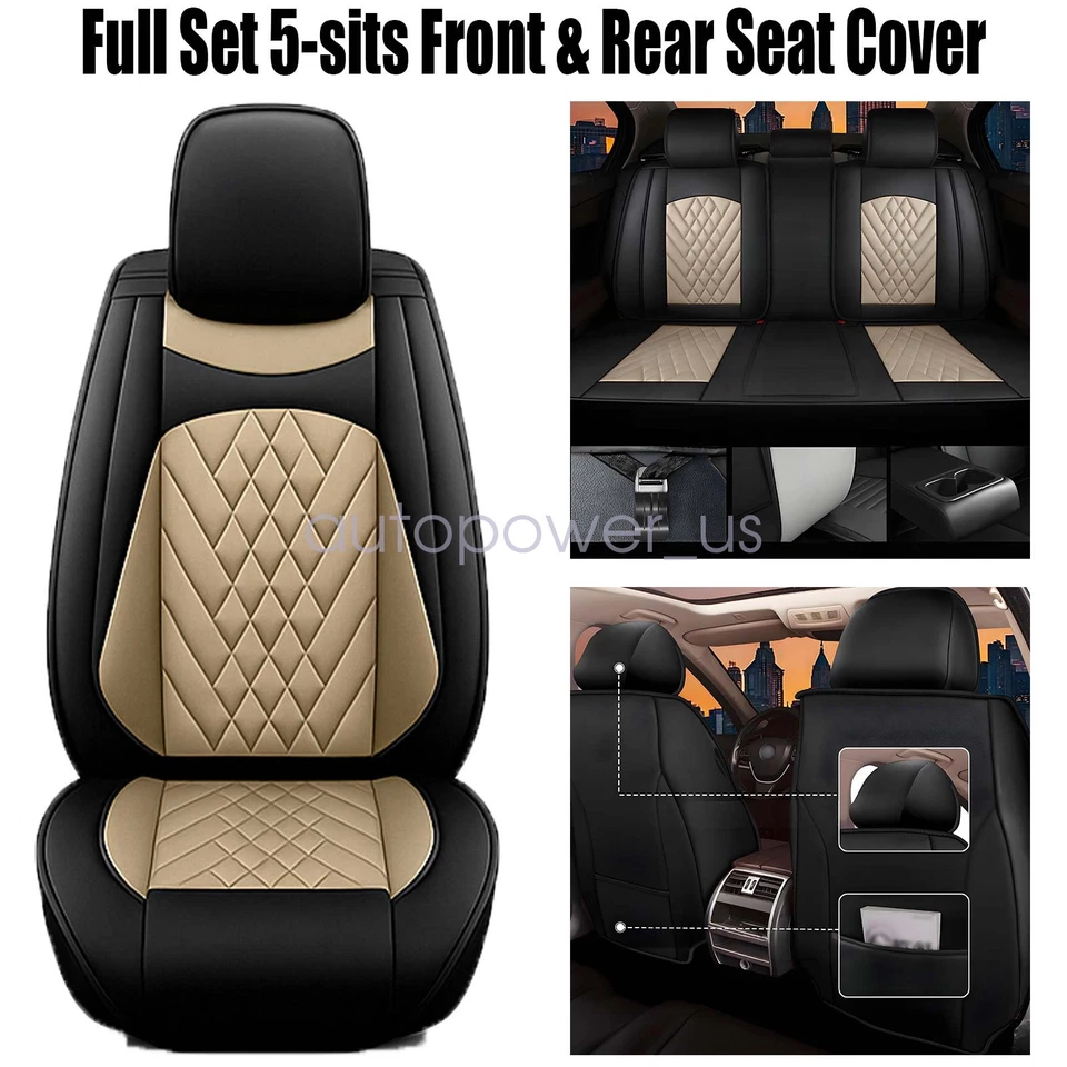 For Mercedes Benz A250 CLA PU Car 5Seat Cover Front&Rear Cushion Pad Black&Beige Foto 1 de 4