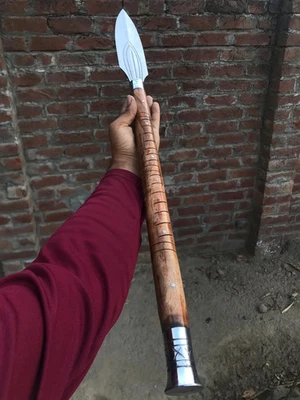 Hand Forged Medieval Spear with Wooden Handle | Viking Polearm Weapon. - Image 1 of 4