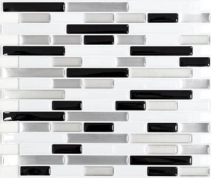 Vinylmosaik Selbstklebend Weiß Silber Schwarz Stäbchen Vinyl-24034 | 4 Folien - Bild 1 von 5