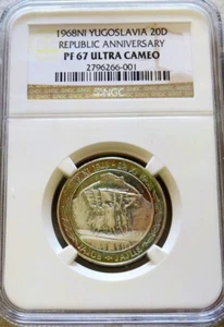 1968 SILVER YUGOSLAVIA 20 DINARA NGC PROOF 67 ULTRA CAMEO - Picture 1 of 2