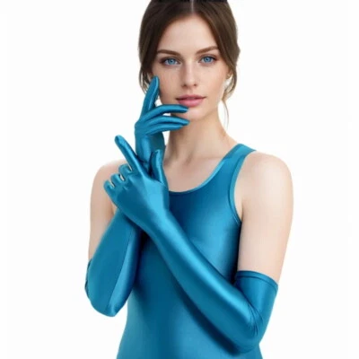 Women Smooth Oil Long Gloves High Elastic Cosplay Sunscreen Five Finger Mittens - Image 1 of 4