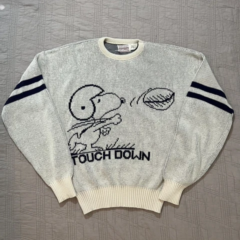Rare Vintage 80s Dallas Cowboys Cliff Engle Knit Sweater Snoopy Touchdown Size L Cover