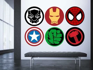 Superheroes logos Avengers Spiderman Ironman wall stickers decal boys bedroom - Picture 1 of 4