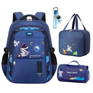 Boys Blue Backpack 3 Piece Set Waterproof School Bag Lunch Box Pencil Case - Picture 1 of 6