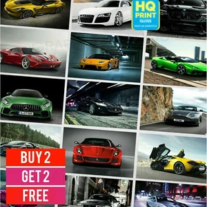 62 SUPER CAR POSTERS PRINTS SPEED RACING ART PICTURE WALL JDM Muscle Euro Cars - Picture 1 of 65