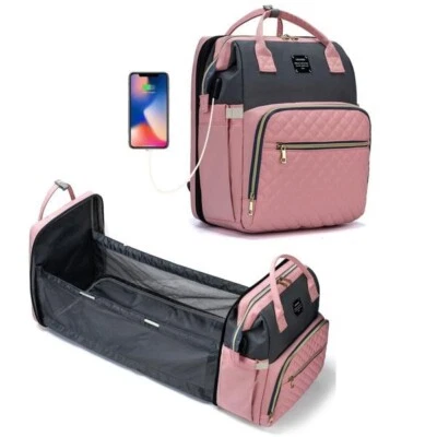 Mochila acolchoada rosa mãe chá de bebê bolsa de presente com USB - Imagem 1 de 4
