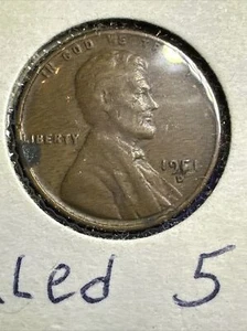 1951 D Lincoln Cent Filled 5 Error Rare - Picture 1 of 5