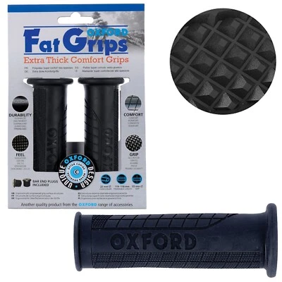 Oxford Fat Grips - Extra Thick Motorcycle Handlebar Grips - Black - Fits 22mm - Image 1 of 4