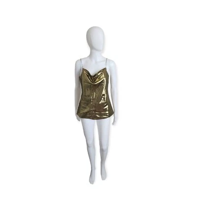 Vintage 80s Carlisle Gold Lame Disco spaghetti strap top 8 - Image 1 of 4