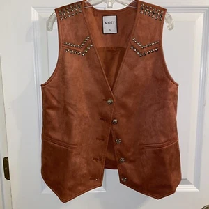 Motf small Faux suede studded vest Waistcoat Western NWOT - Picture 1 of 8