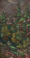 Vintage pastel painting expressionist landscape forest