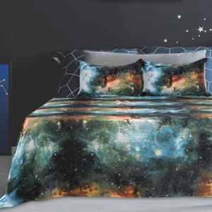 4tlg Galaxy Laken Set Bettwäsche Set Weiche Bettlaken mit Kissenbezügen Grün - Bild 1 von 11