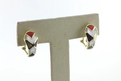 Asch Grossbardt 14K Yellow Gold Multi-Stone Inlay Style Omega Back Post Earrings - Image 1 of 4