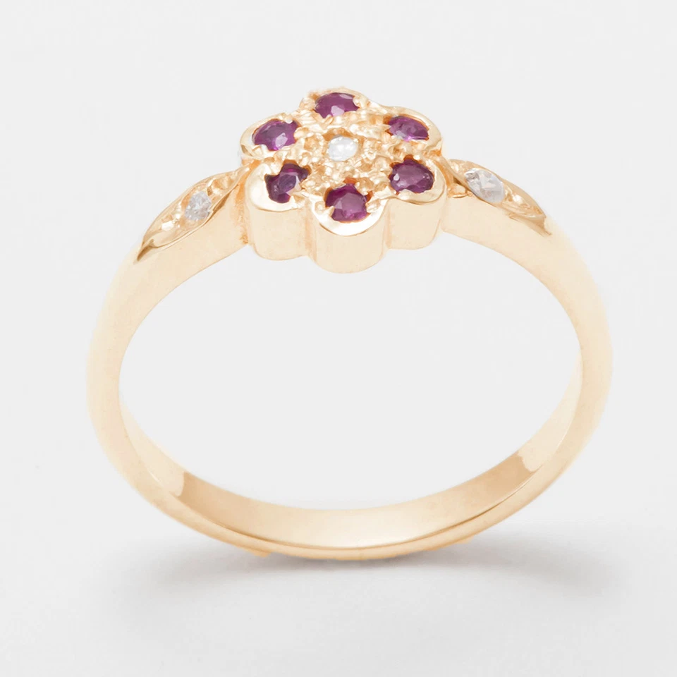 Solid 18k Rose Gold Natural Diamond & Ruby Womens Cluster Ring - Sizes 4 to 12 Foto 1 de 1