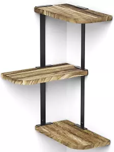 Corner Shelf Wall Mount of 3 Tier Rustic Wood Floating Shelves for Bedroom Livin - Picture 1 of 12